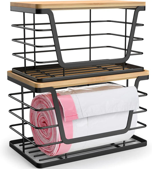 2-Pack Stackable Storage Organizer with Bamboo Top
