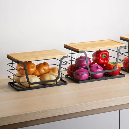 2-Pack Stackable Storage Organizer with Bamboo Top